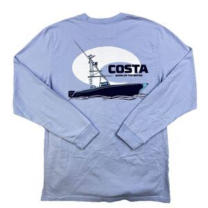 Costa Del Mar  T-Shirt Men’s M Blue Long Sleeve Fishing Boat Born On The Water